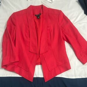 White House, black market, coral linen three-quarter sleeve blazer. Sz 8